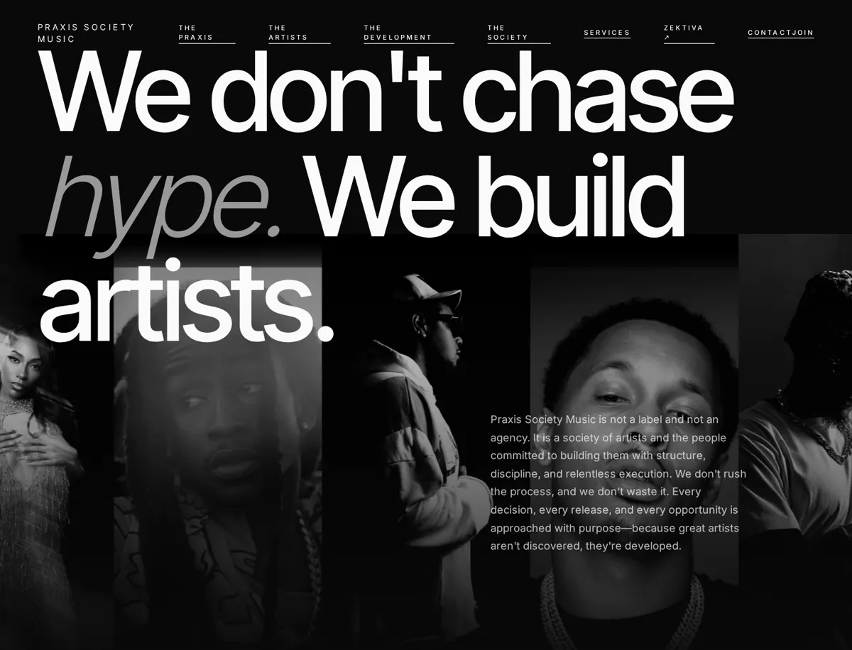 Music management website presented anonymously in the digital showcase.