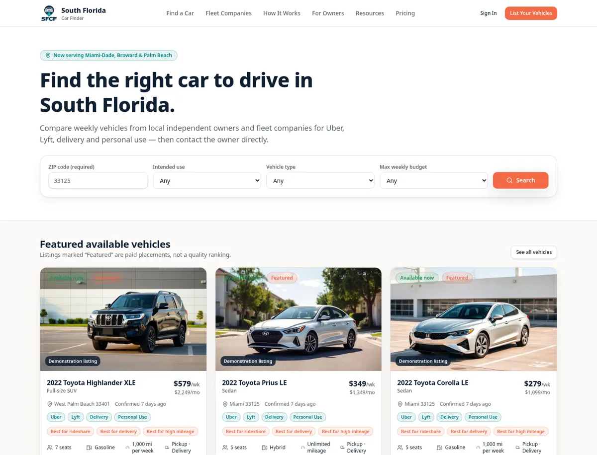 Automotive service platform presented anonymously in the digital showcase.