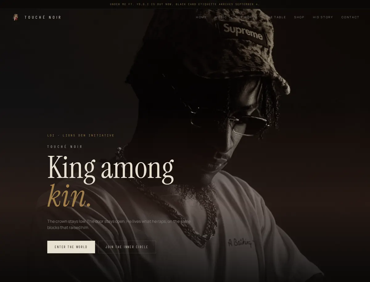 Luxury artist website presented anonymously in the digital showcase.